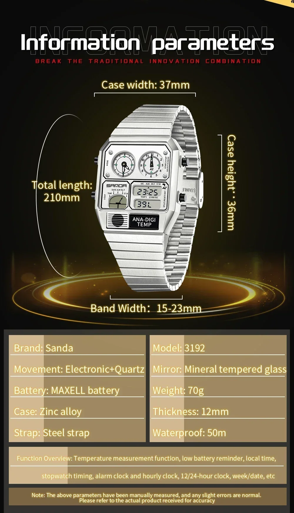 SANDA 3192 Fashion Unisex Watc - Minute Repeater Watch 评论和价格