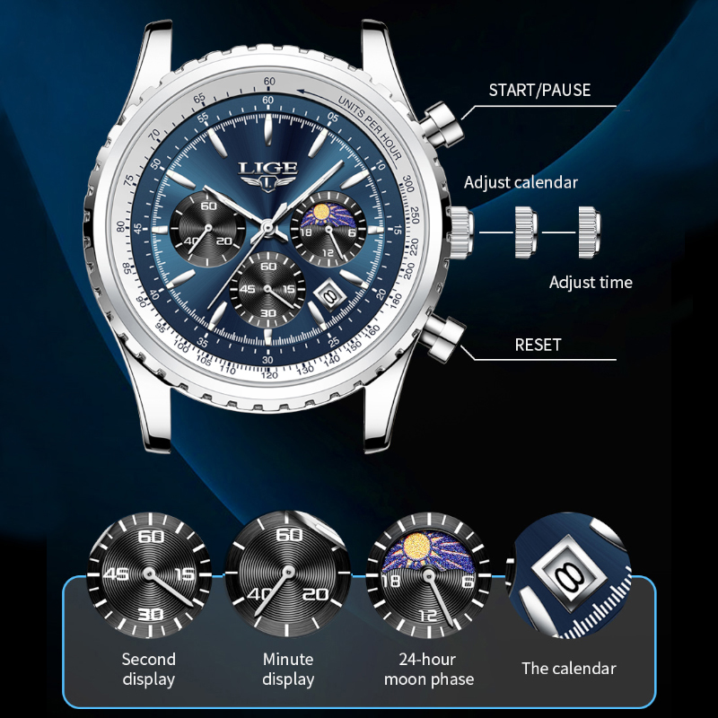 LIGE Brand Luxury Quartz Man W - Luxury Watch Life 评论和价格