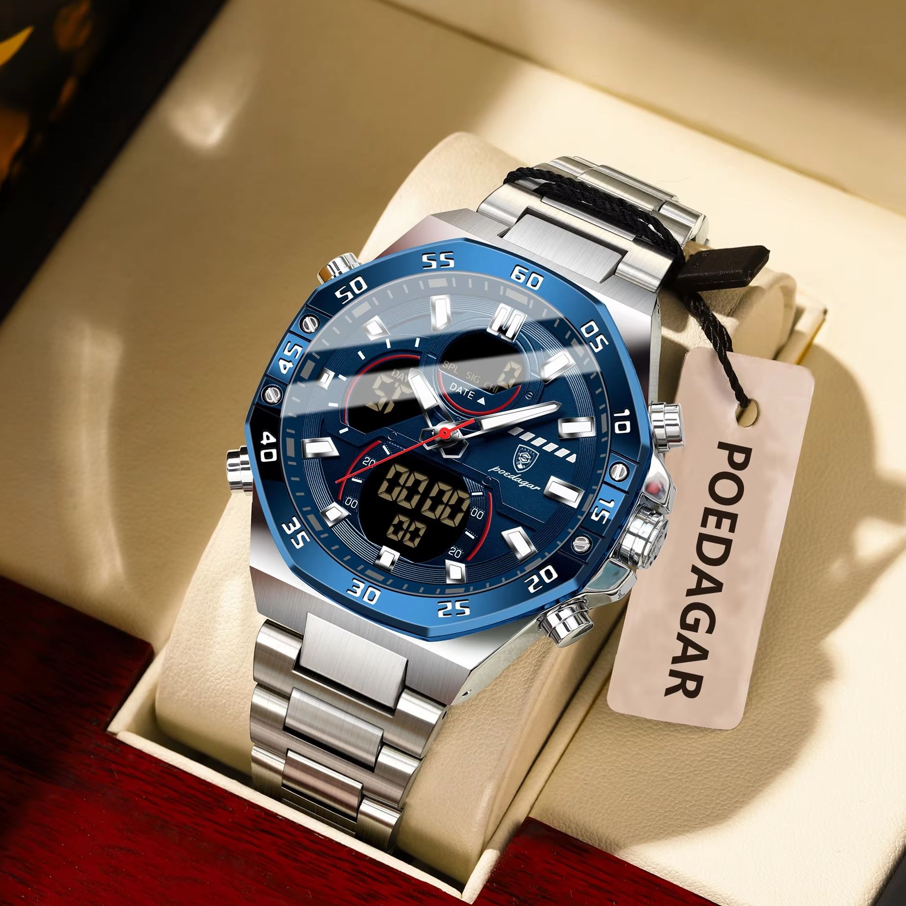 POEDAGAR Top Men Clock LED Lum - Minute Repeater Watch 评论和价格
