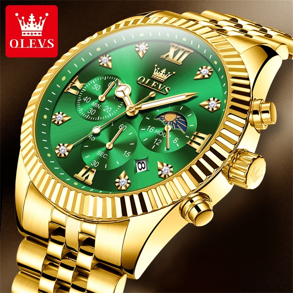 OLEVS 2932 Men Watch All Gold  - Moonphase Complication Watch 评论和价格